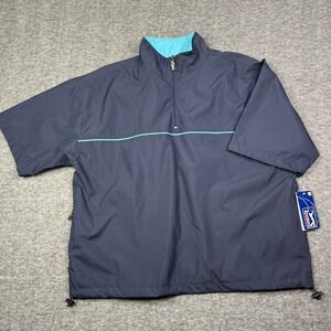 PGA Tour Water Repellent Golf Windbreaker Pullover Short Sleeve Navy L‎ NWT FLAW